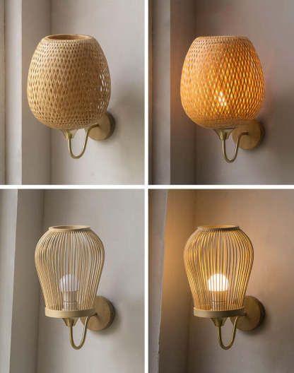Modern Bamboo Weaving Round Wall Sconce