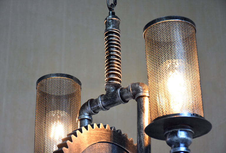 Vintage Industrial Iron Gear Chandelier