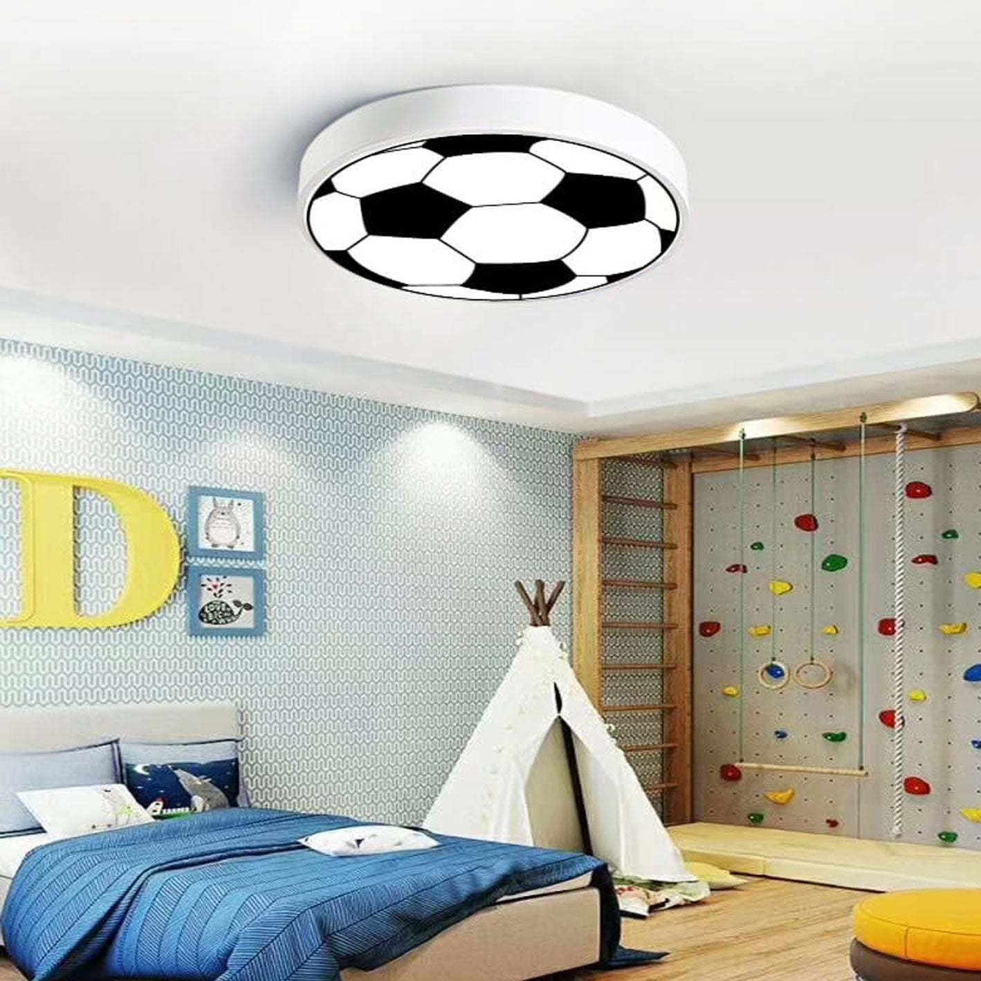Cartoon Round Football LED Kids Flush Mount Light
