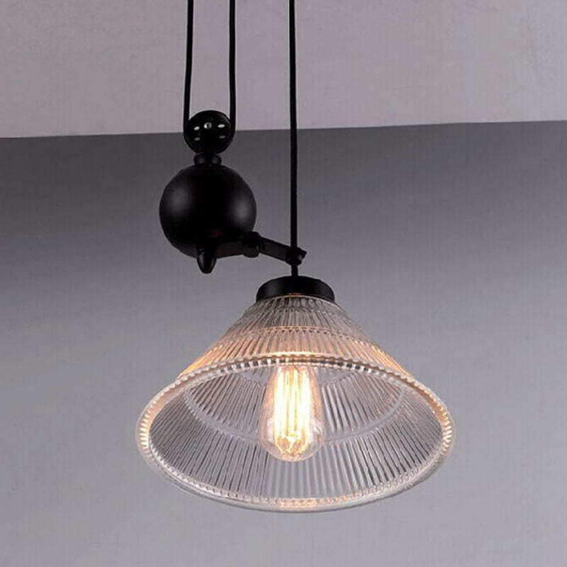 Industrial Glass Retro Pulley Pendant Light