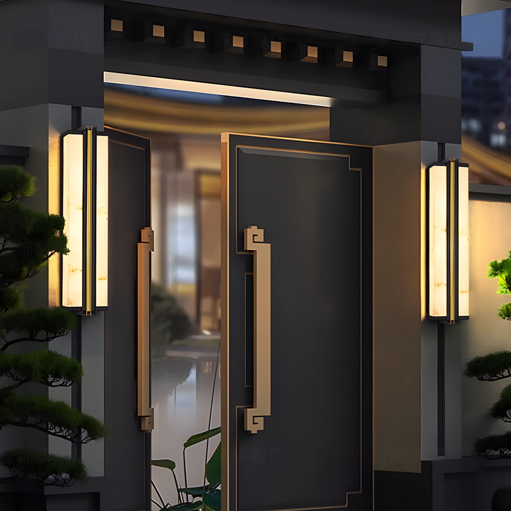 Modern Black LED Indoor/Outdoor Wall Lights with Resin Marble Shade-Lighom