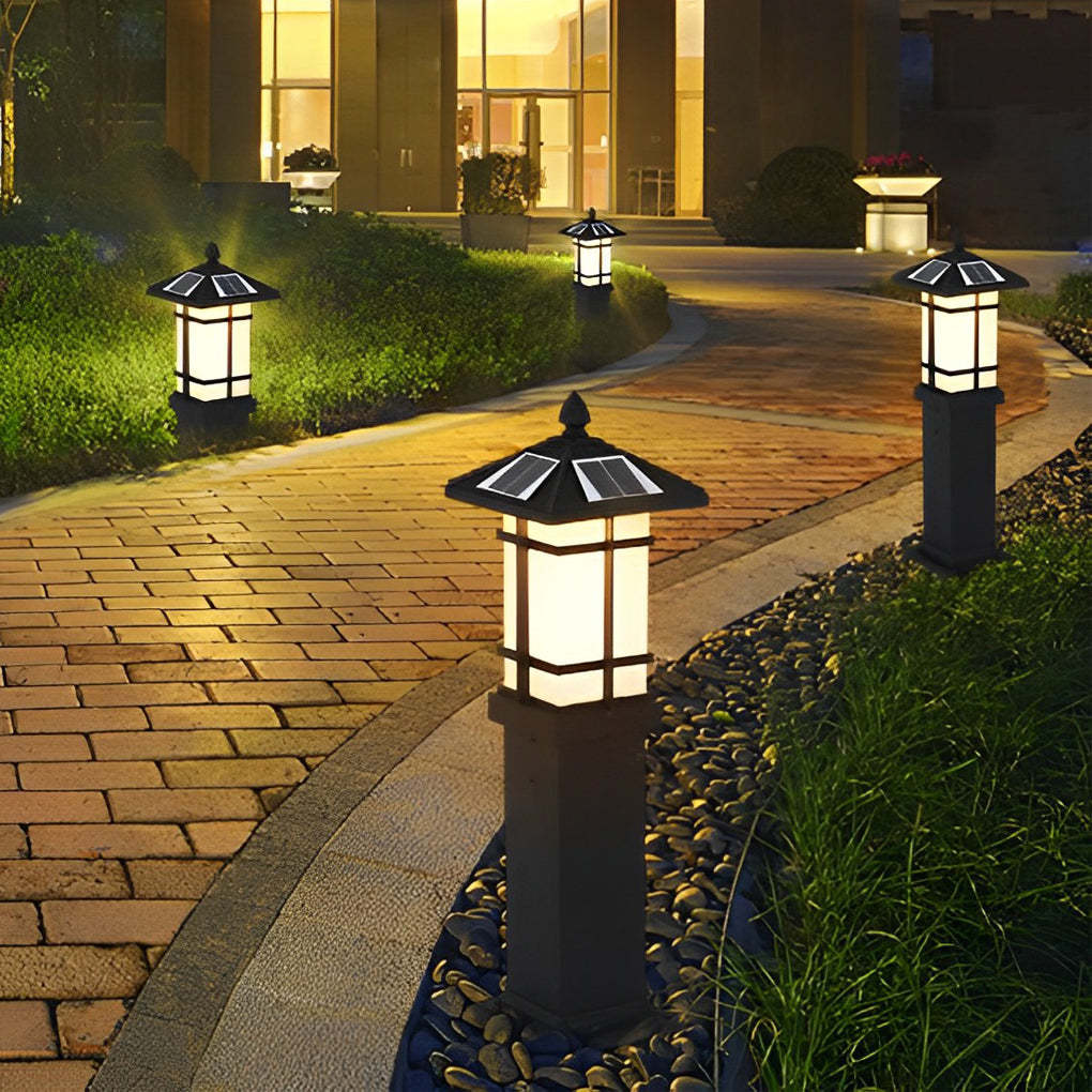 Modern Solar LED Lawn Lamp with Ancient Asian Style Top Waterproof Outdoor Light-Lighom