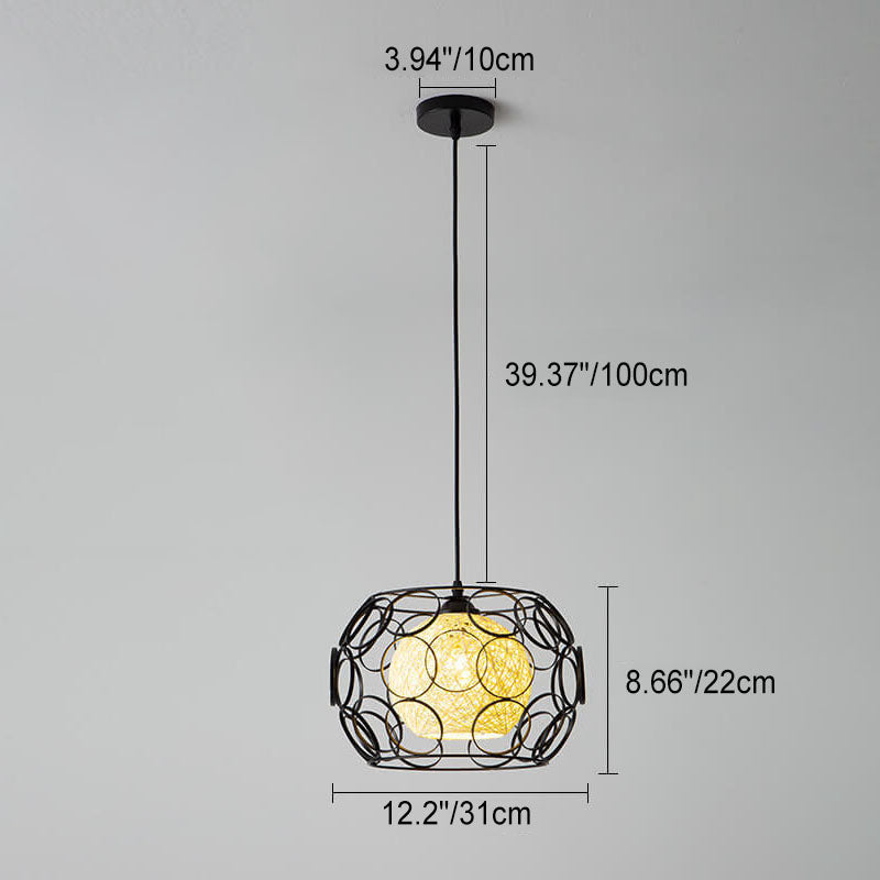 Nordic Woven Hemp Ball Iron Drum Pendant