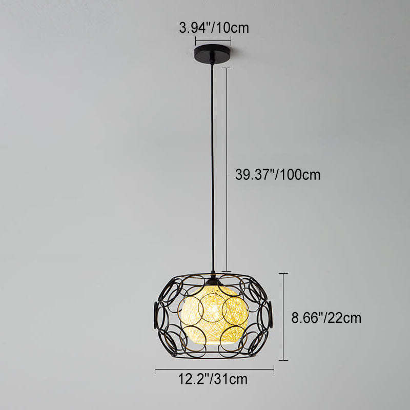 Nordic Woven Hemp Ball Iron Drum Pendant