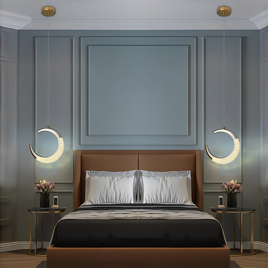 Curvy Moon Plated LED Modern Island Pendant