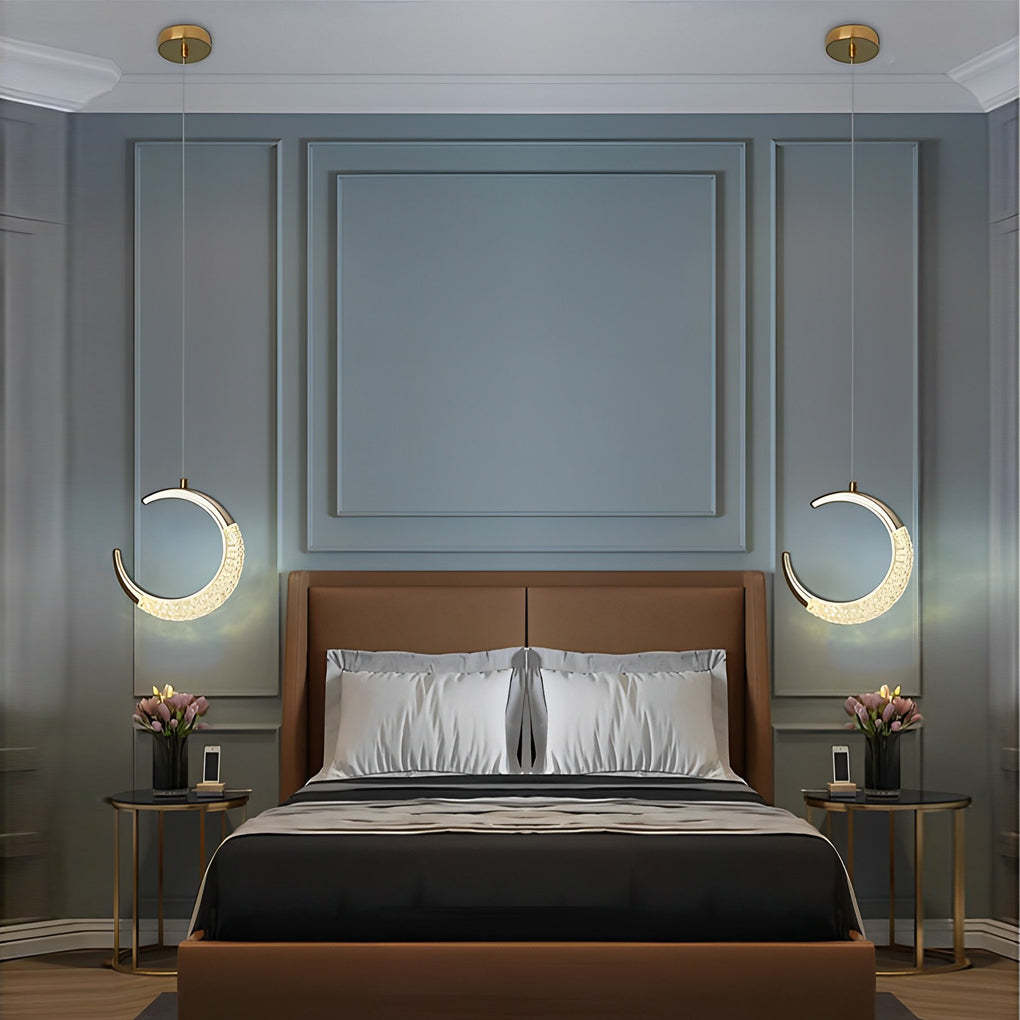 Curvy Moon Plated LED Modern Island Pendant