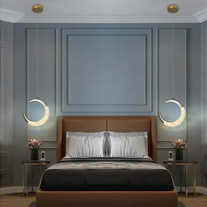 Curvy Moon Plated LED Modern Island Pendant