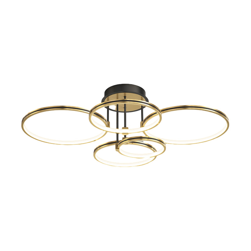 3/5/6-Ring Dimmable Gold Modern Leather Ceiling Light