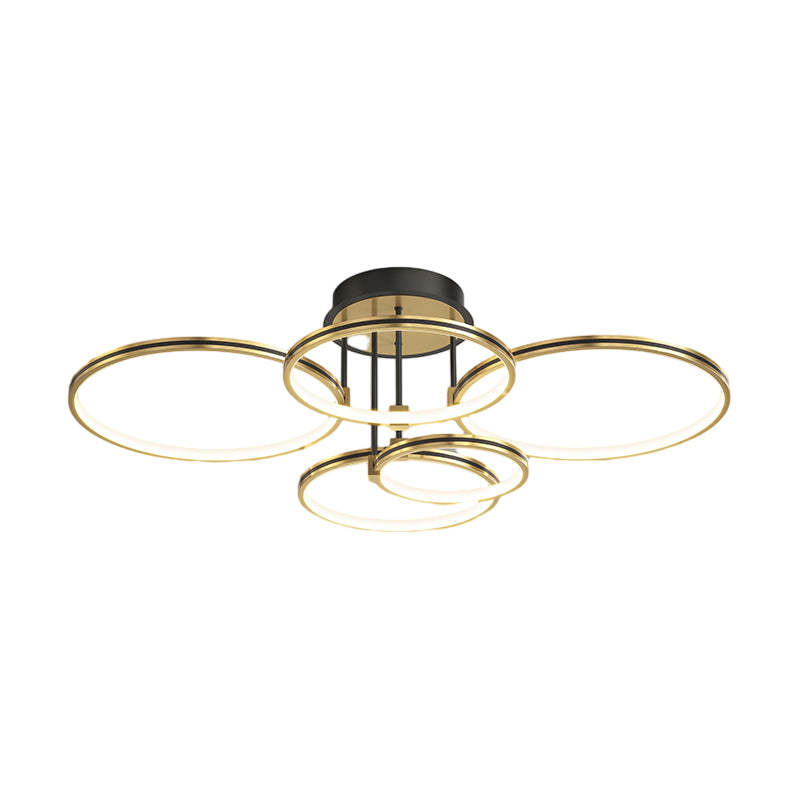 3/5/6-Ring Dimmable Gold Modern Leather Ceiling Light