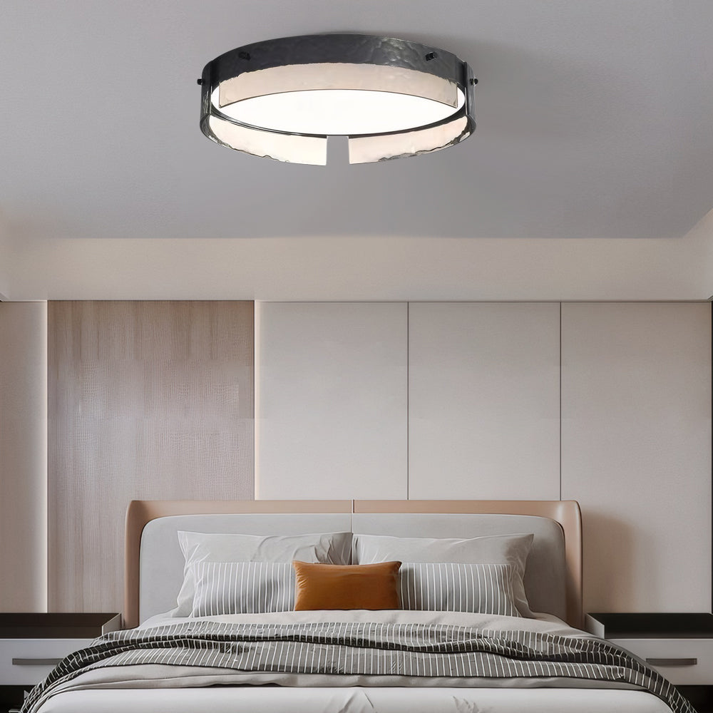 Round Black Hammered Glass LED Flush Mount Light