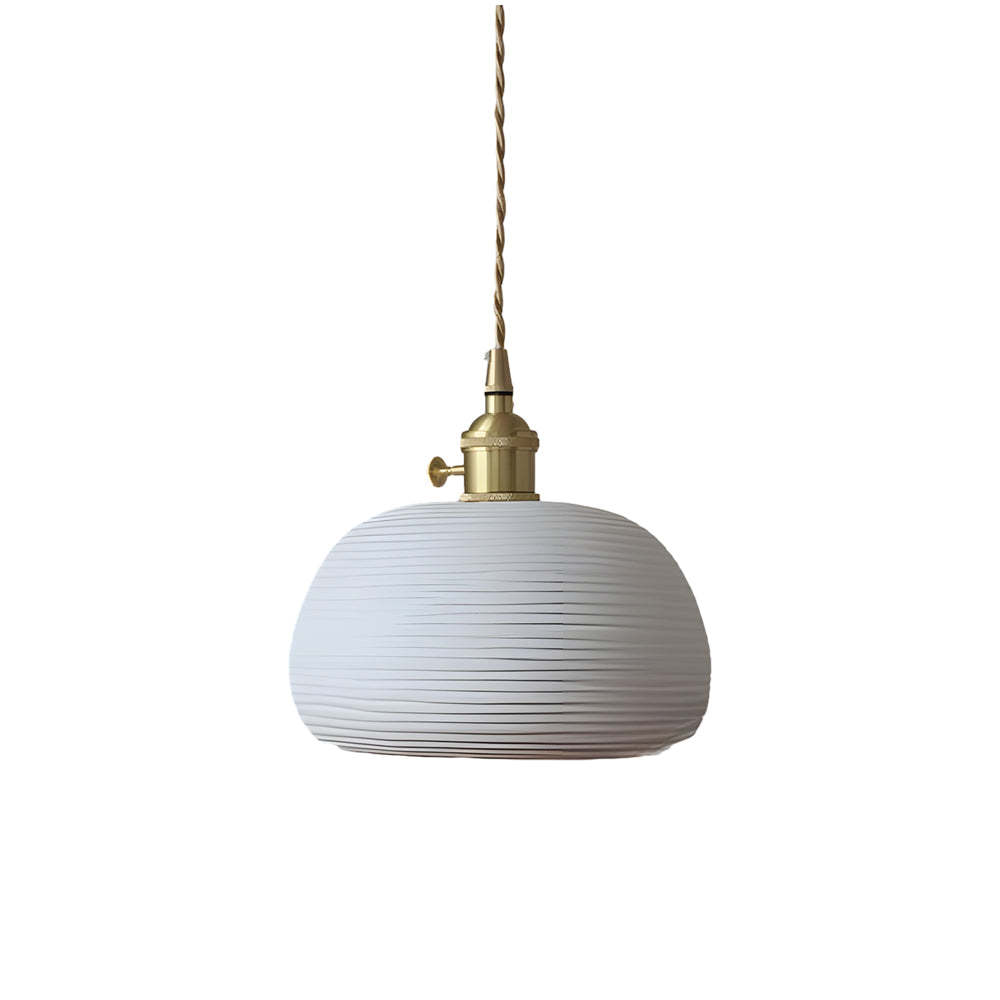 Round Striped Handmade Ceramic Brass Japanese Chandelier