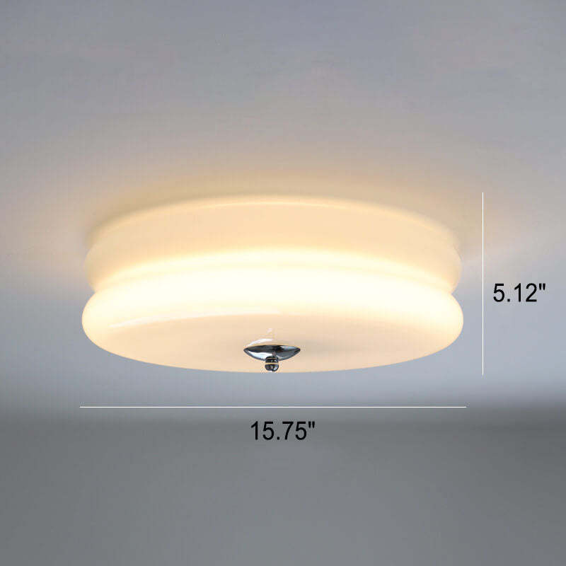 French Minimalist Cream Glass Round LED Flush Mount Light