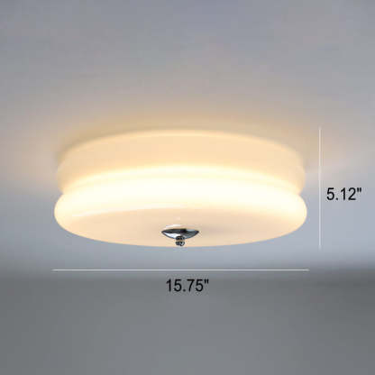 French Minimalist Cream Glass Round LED Flush Mount Light