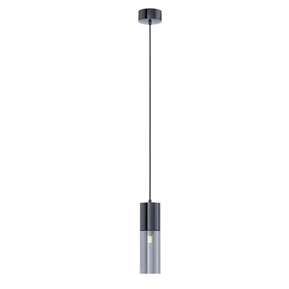 Small Cylinder Mirror Metal Smoke Gray Glass Pendant Light