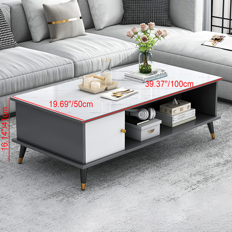 Nordic Rectangular Engineered Wood Iron Coffee Table — F