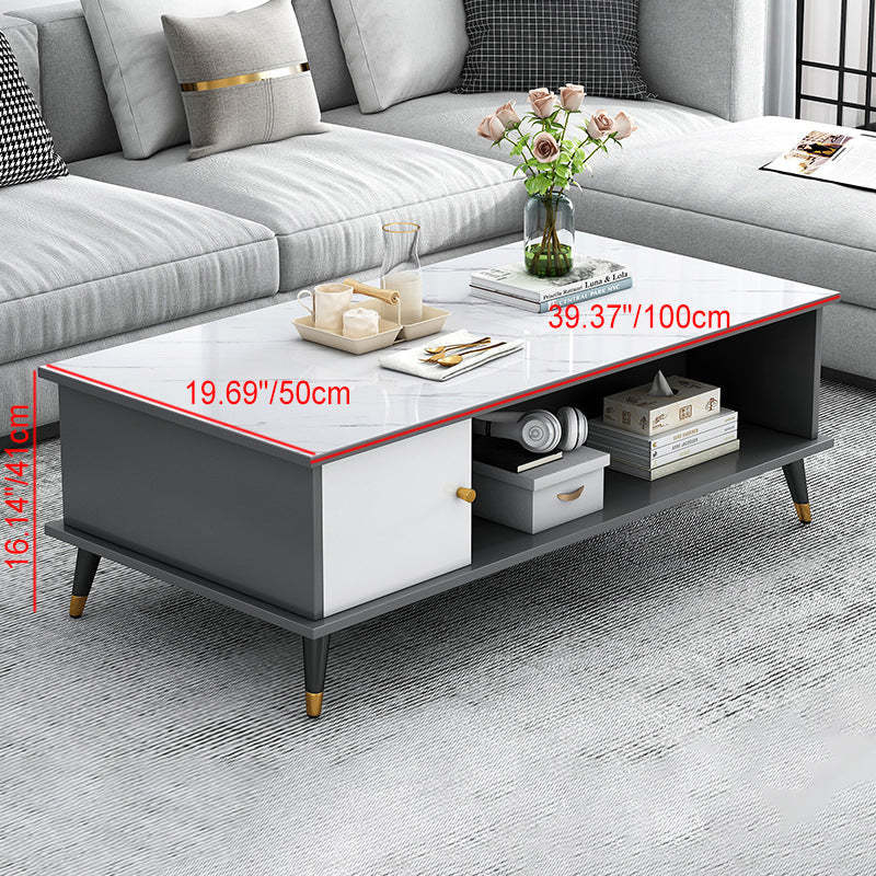 Nordic Rectangular Engineered Wood Iron Coffee Table — F