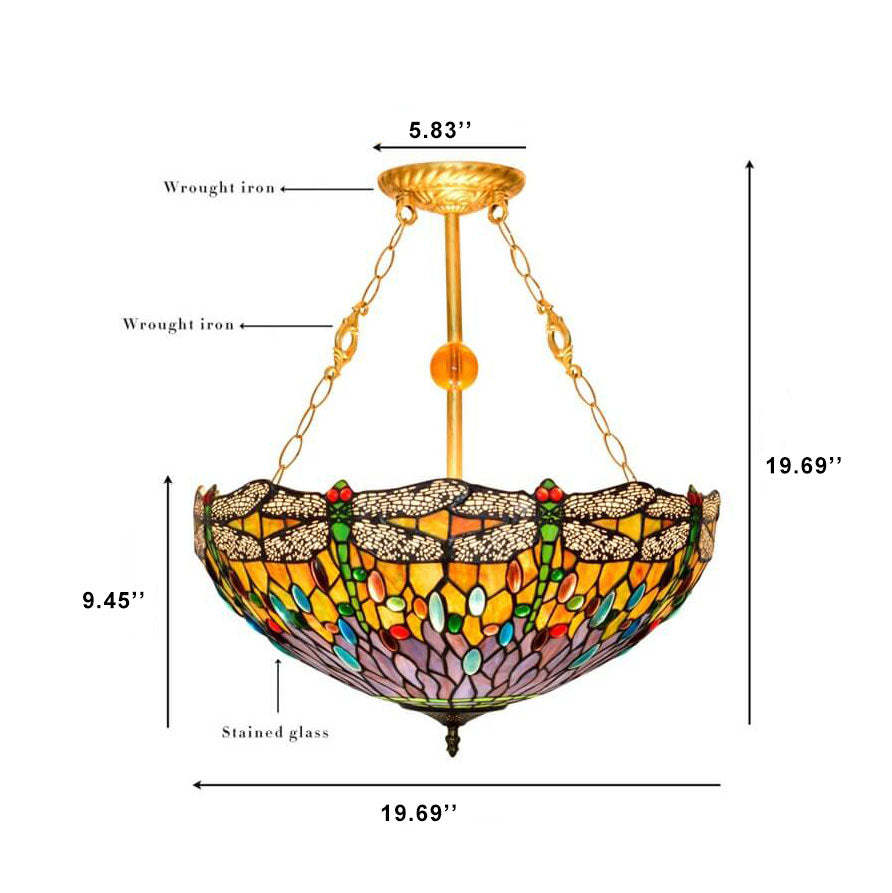 Vintage Tiffany Dragonfly Stained Glass Chandelier