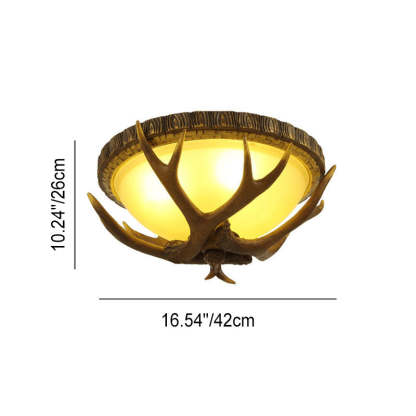 Vintage Industrial Antler Resin Glass Flush Ceiling Light