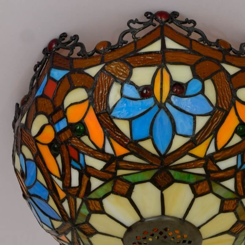Vintage Tiffany Stained Glass Bowl Flush Ceiling Light