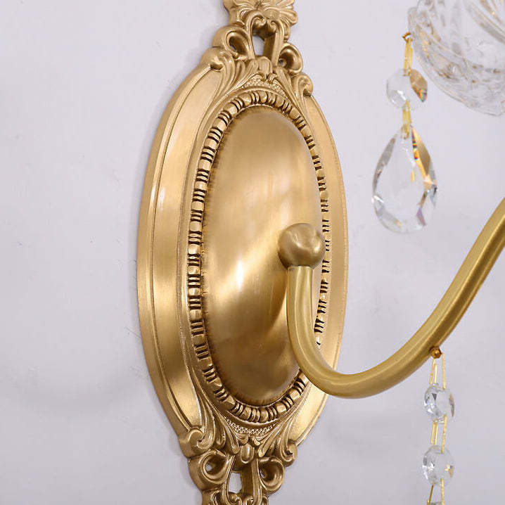 French Vintage Brass Crystal Candle Sconce
