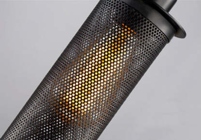 Vintage Wrought Iron Mesh Cylinder Pendant Light