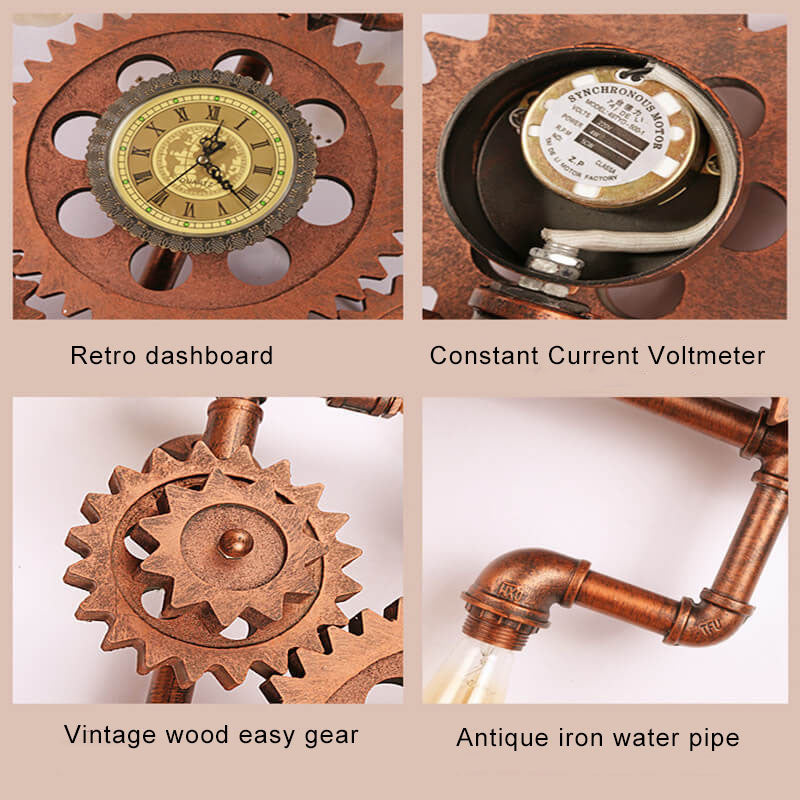 Vintage Industrial Gear Water Pipe Clock Sconce