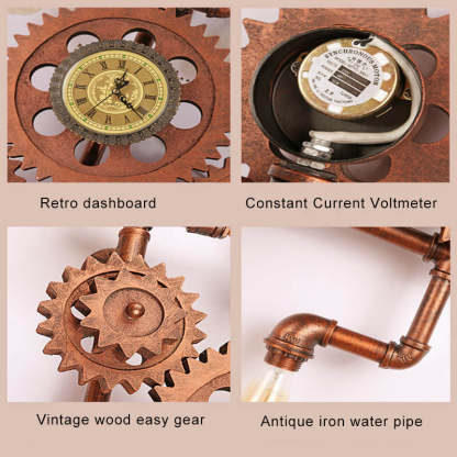 Vintage Industrial Gear Water Pipe Clock Sconce