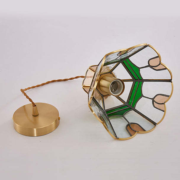 Vintage Bell Brass Glass Pendant Light