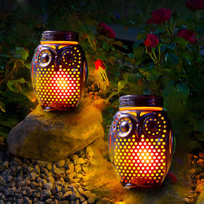 2-Pack Solar Lanterns Flickering Flame Metallic Owl Stake Solar Lights Garden Landscape Lights for Outdoor Decor-Lighom