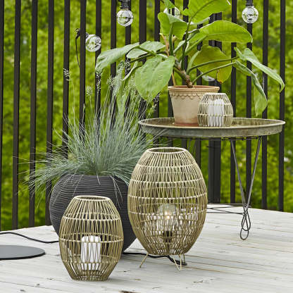 Spaceship Lighting Handmade Rattan Oval Cage Waterproof Outdoor Floor Lamp-Lighom