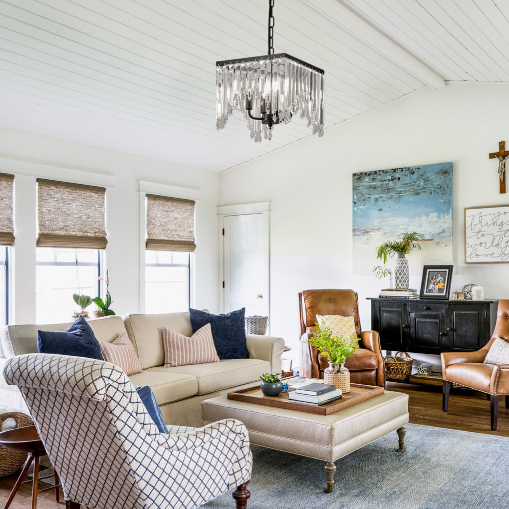 Industrial strip 4-light chandeliers in crystal — Dimmable with Remote