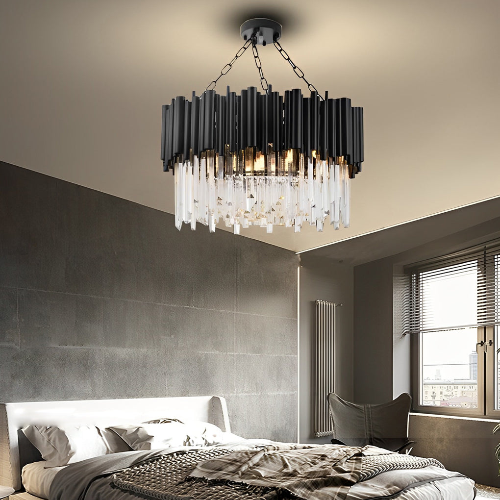 Black metal clear circular chandeliers - modern — 31" Diameter
