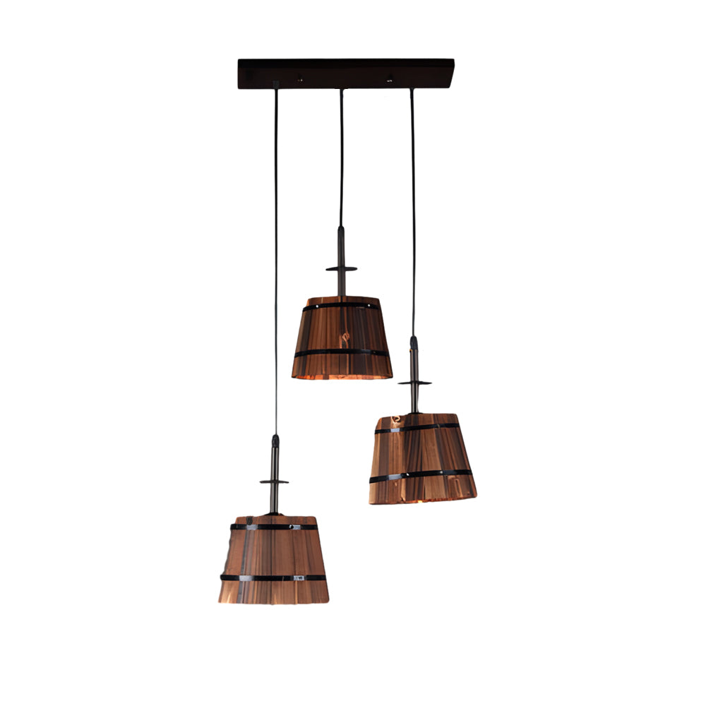 Rustic Wood Bucket Shade Cafe Pendant Light