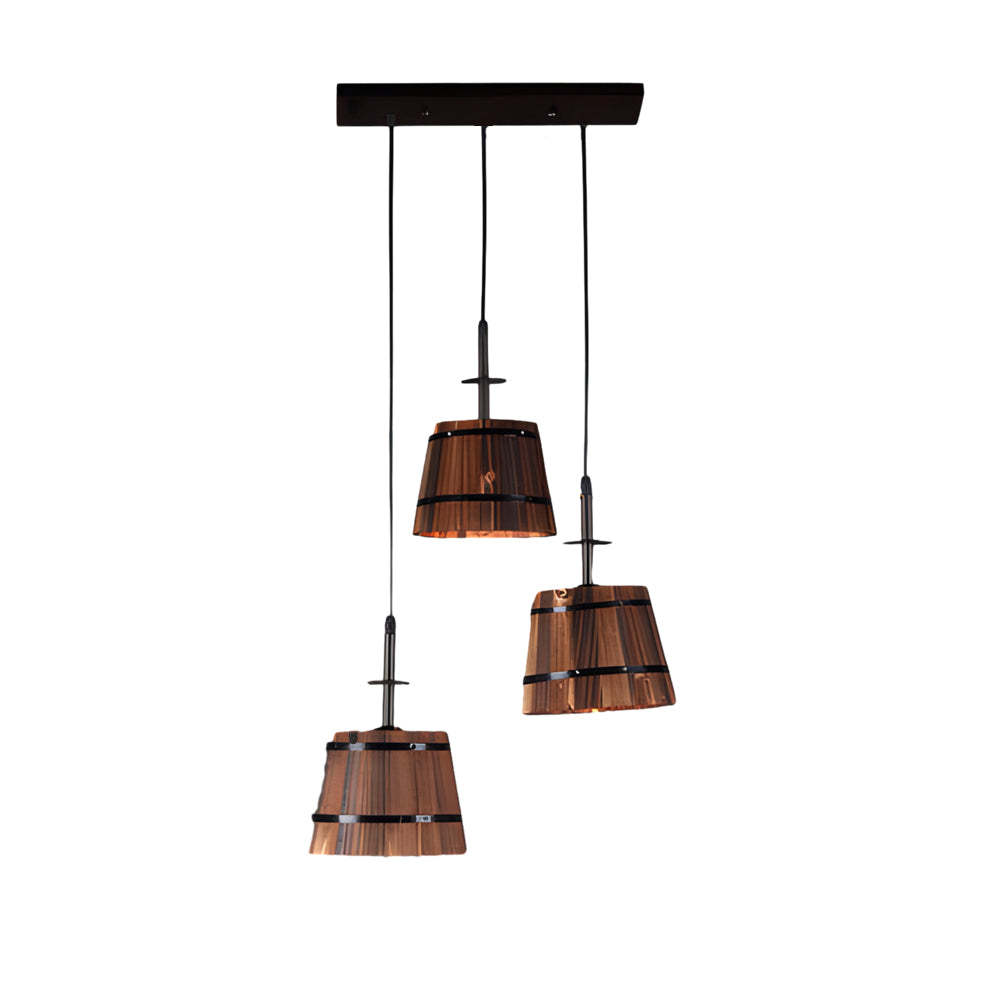 Rustic Wood Bucket Shade Cafe Pendant Light
