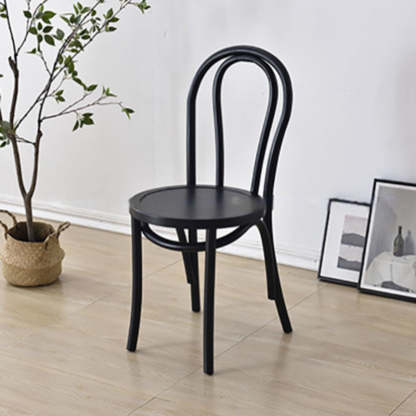 Vintage Round Wood Rattan Chair — Black / Wood