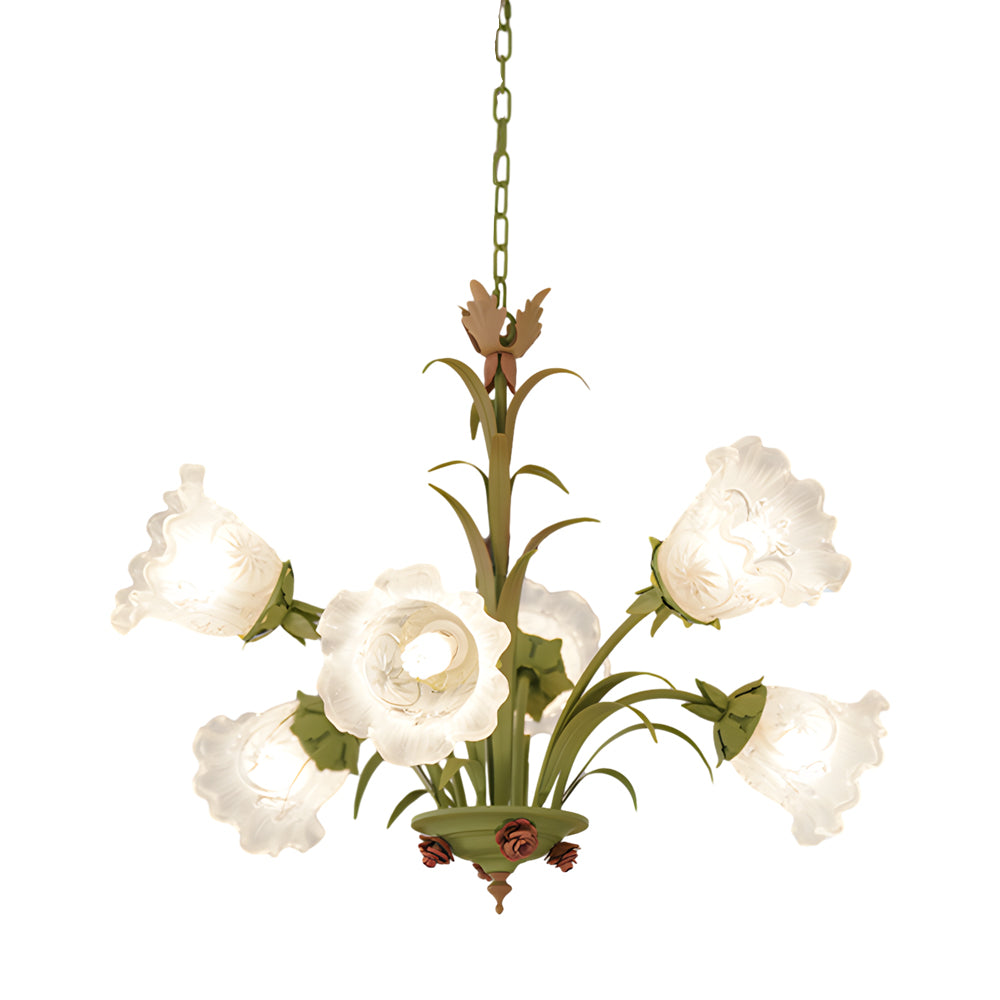 Modern Pastoral Green Flower Hanging Chandelier