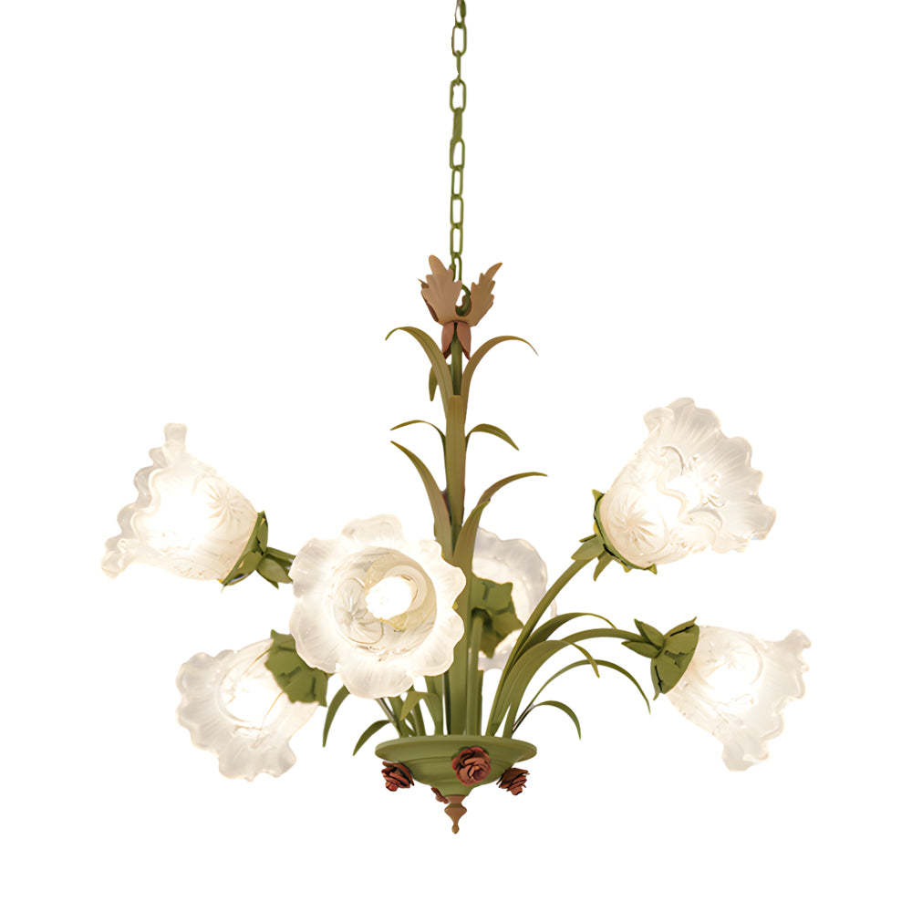 Modern Pastoral Green Flower Hanging Chandelier