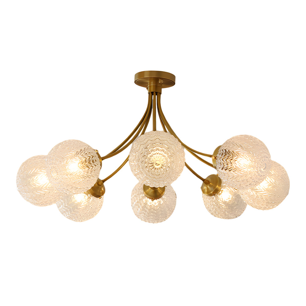 Modern Brass Carved Glass Semi-Flush Ceiling Light