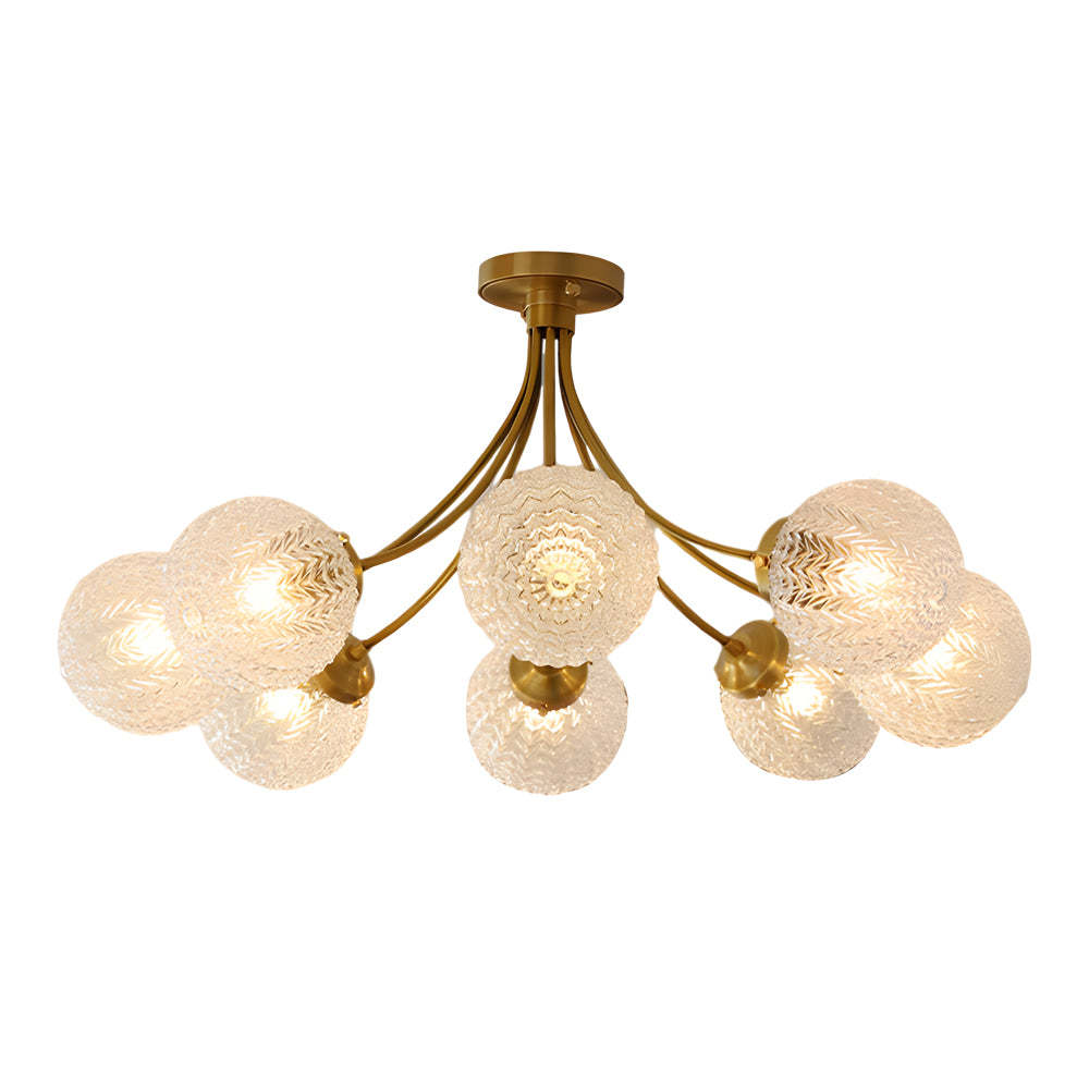 Modern Brass Carved Glass Semi-Flush Ceiling Light