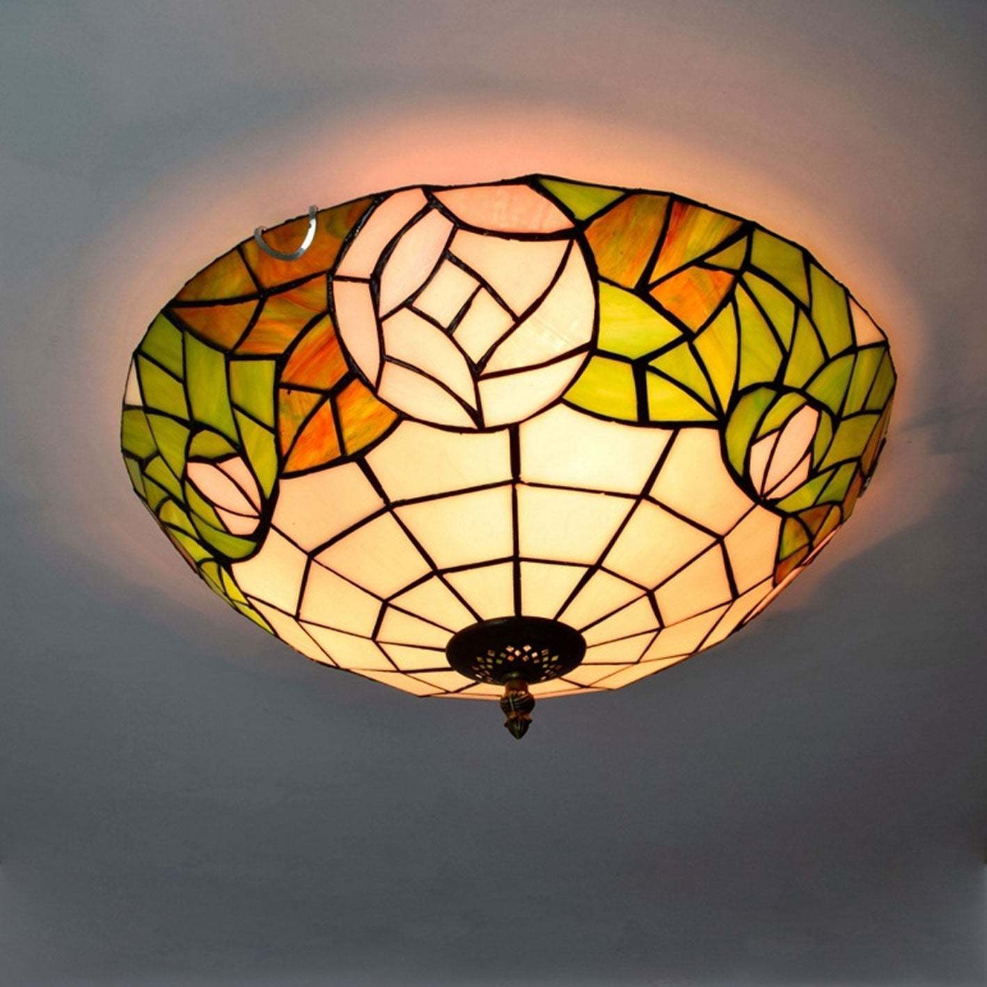 Tiffany European Stained Glass Rose Flush Ceiling Light
