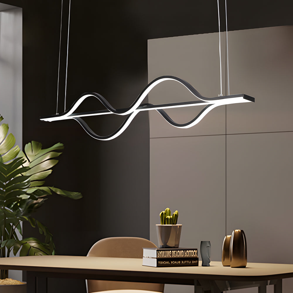 Black synthetic metal glass line long pendant lighting - modern