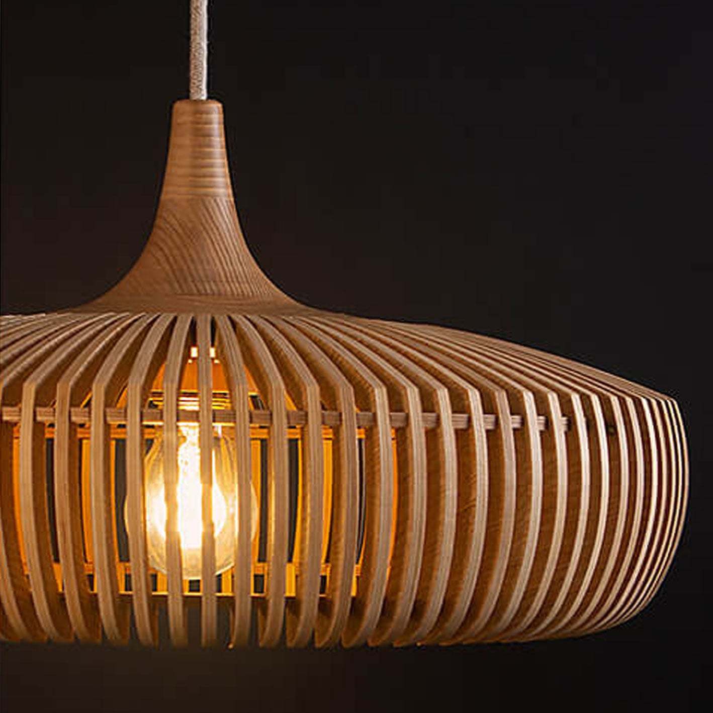 Nordic Vintage Wooden Round Dome Pendant