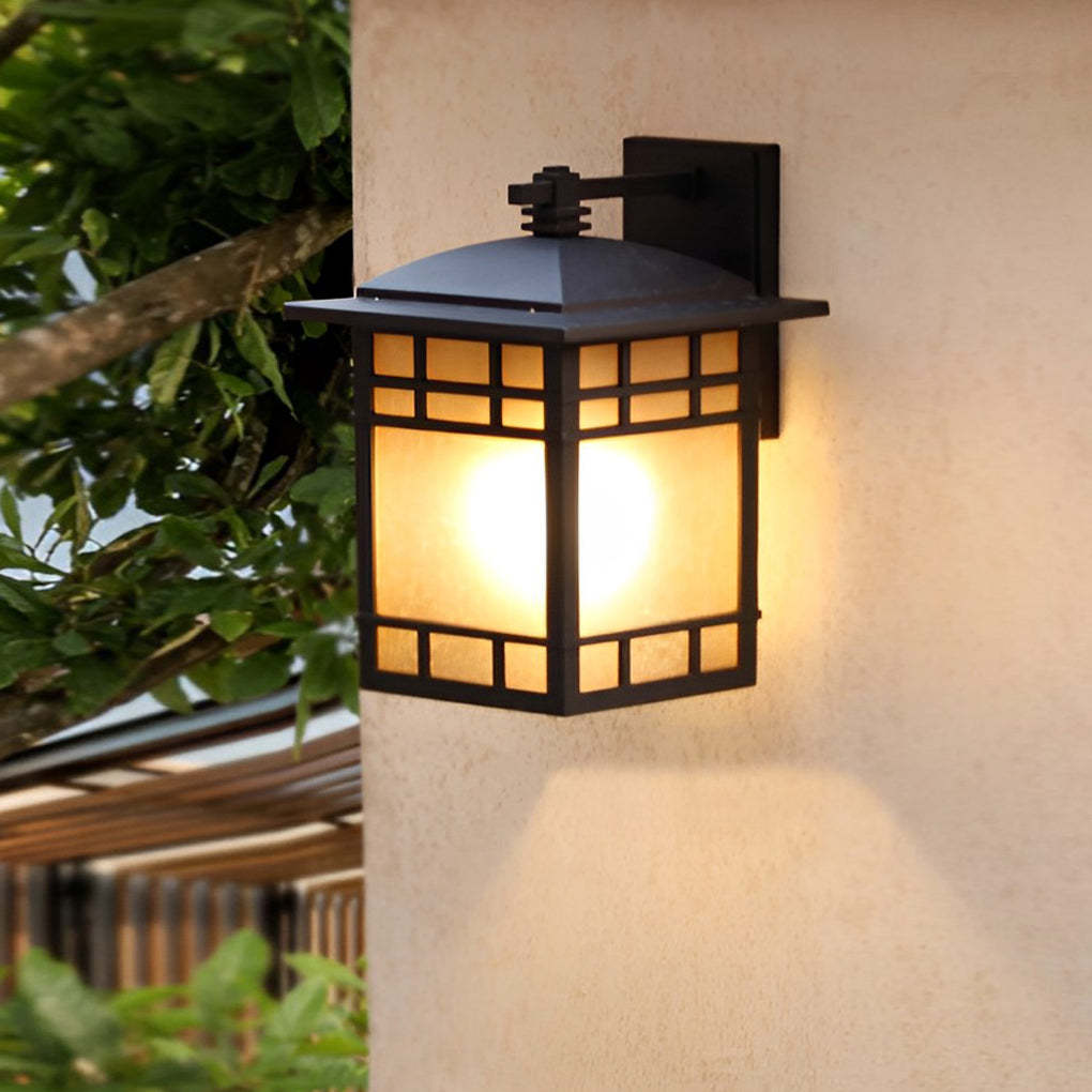 Square Retro Waterproof Yellow Glass Shade Vintage Outdoor Wall Lights-Lighom