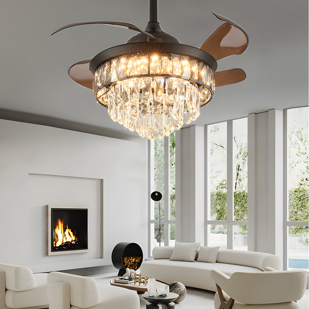 20'' Black Crystal Retractable Blades Ceiling Fan with LED Lights-Lighom