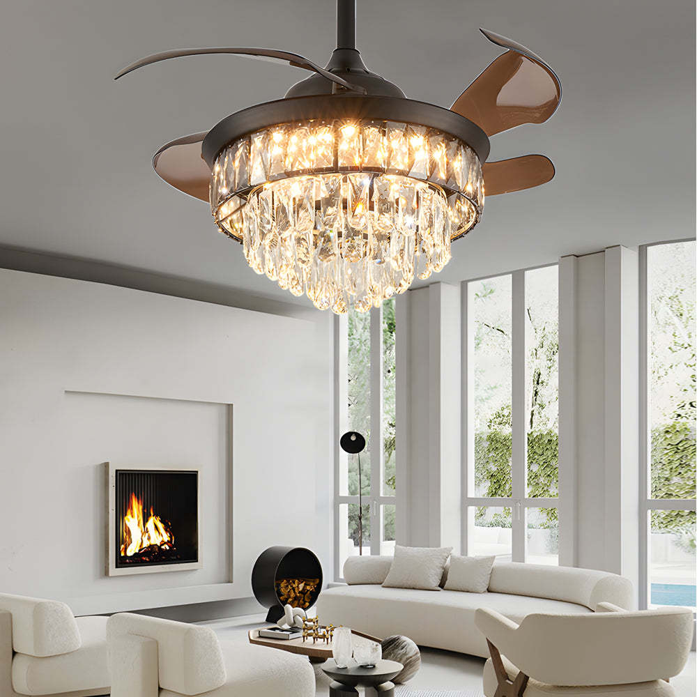 20'' Black Crystal Retractable Blades Ceiling Fan with LED Lights-Lighom