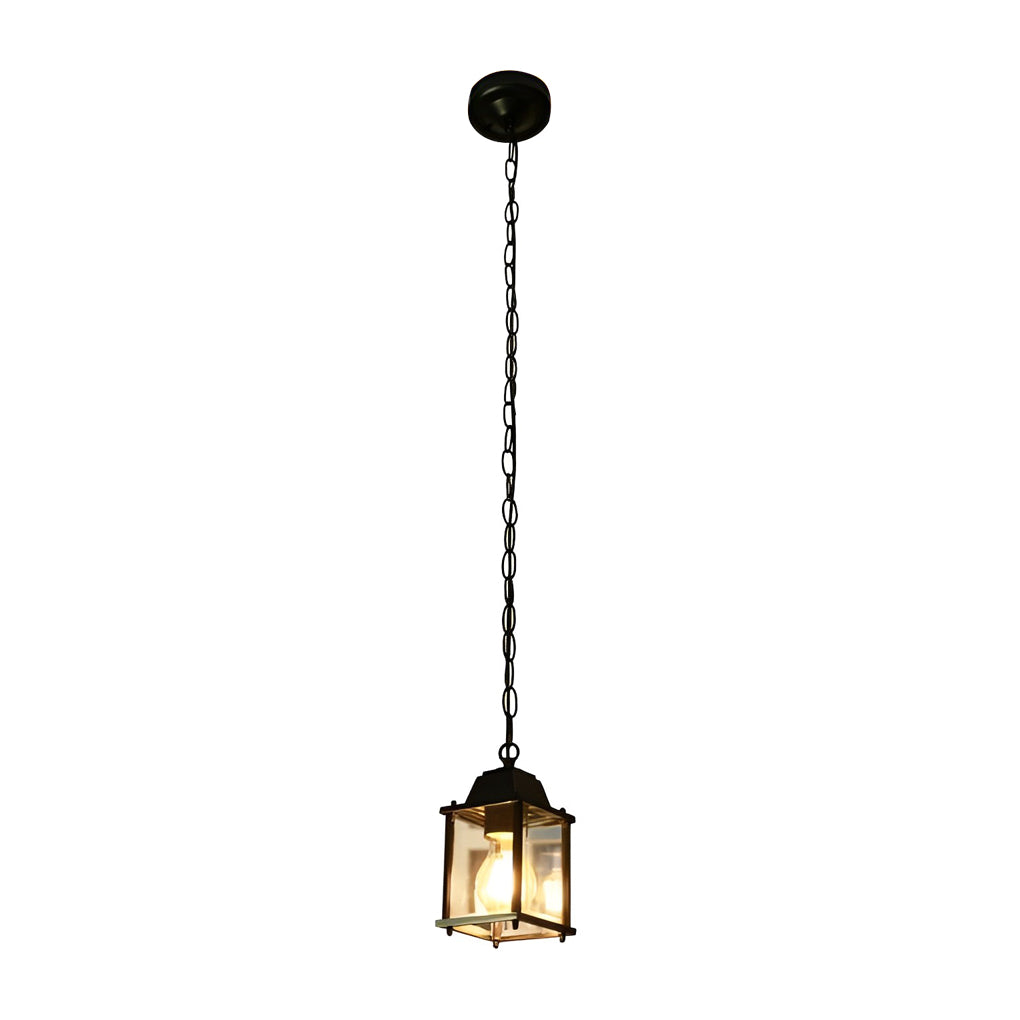 Small Square Waterproof Glass Black Modern Outdoor Pendant Lights-Lighom