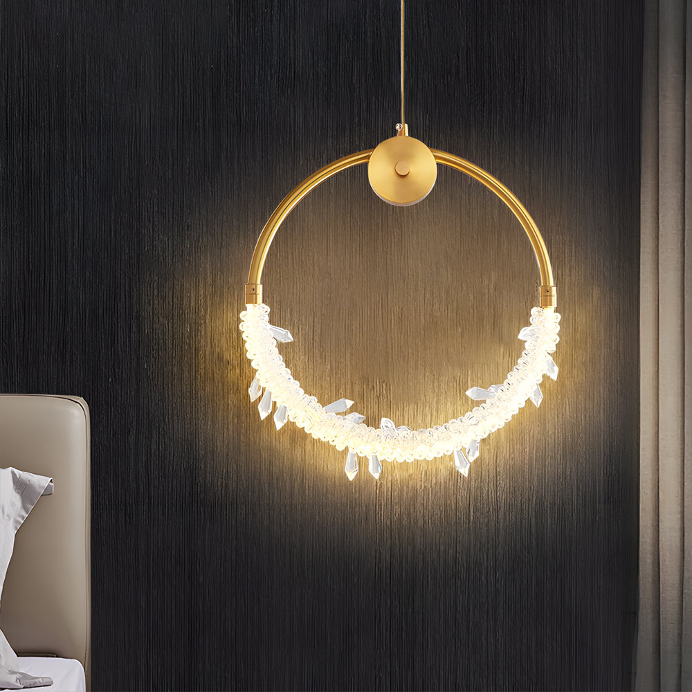 Natural crystal ring small pendant lighting - modern — 11.8"