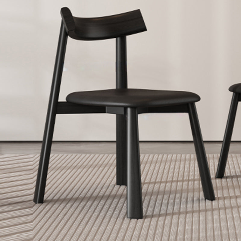 Minimalist Rectangular Wood Leather Chair — Black / Black