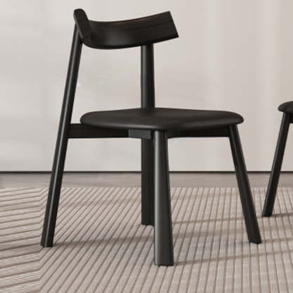 Minimalist Rectangular Wood Leather Chair — Black / Black