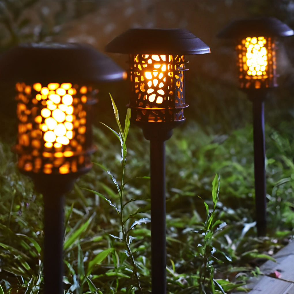 Round Hollow LED Flame Flicker Modern Solar Lawn Light